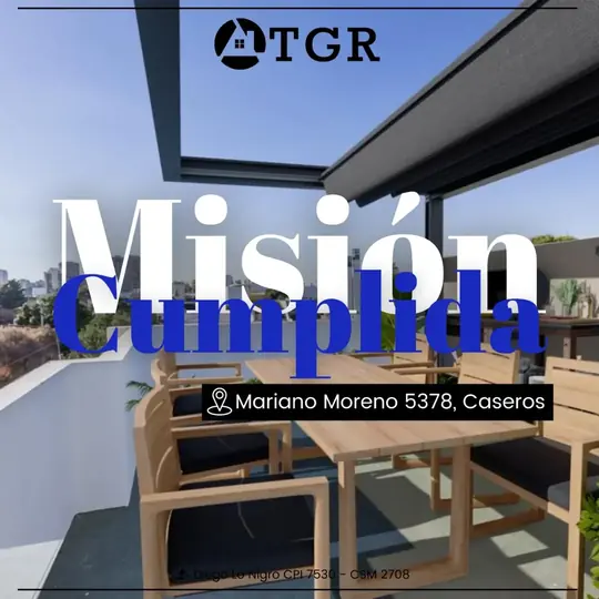 Su placa «Misión cumplida» de Mariano Moreno 5378, Caseros